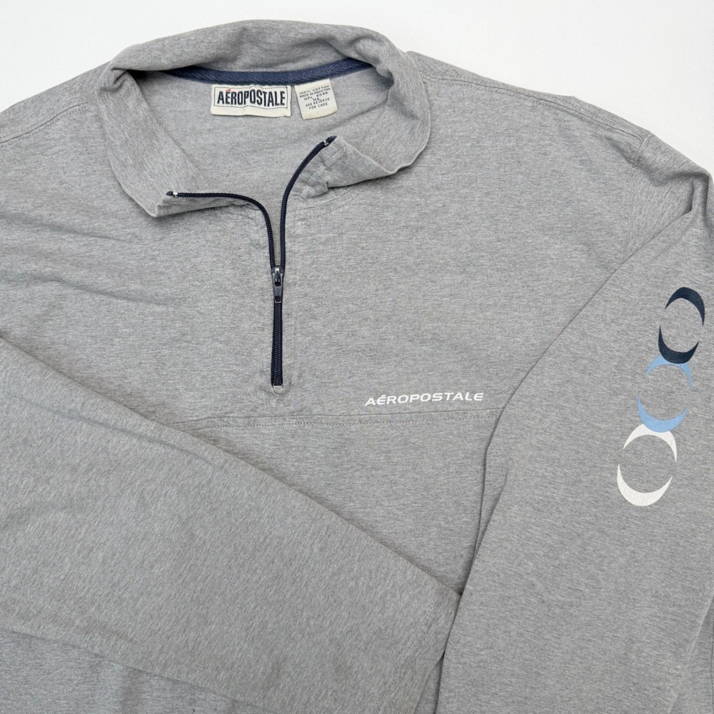 VTG‎ 90s Aeropostale 1/4 Zip Pullover Gray Cotton XL Gorpcore Skater Streetwear